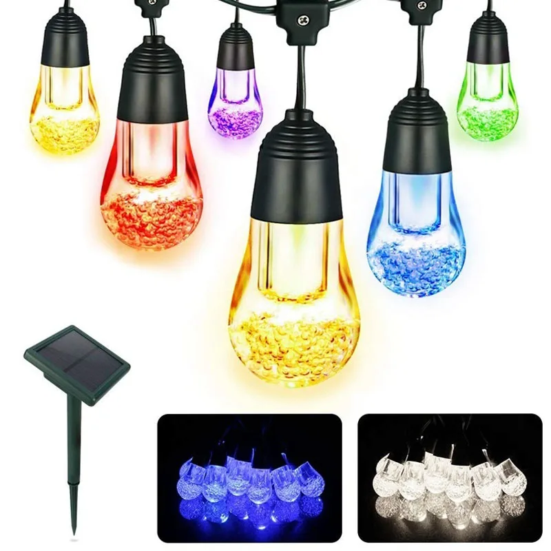 

5.3m Solar String Bulb Lights Fairy Light 12 Bulbs 2 Lighting Modes 7 Colors+White with Light Sensor for Outdoor Garden Patio
