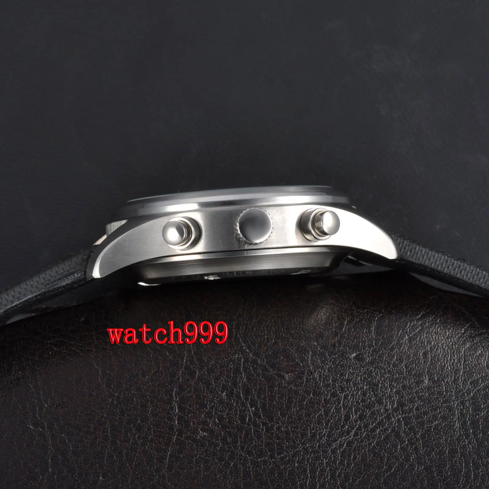 42 мм Parnis часы с черным циферблатом день дата полный хронограф кварцевые мужские часы Бизнес подарок