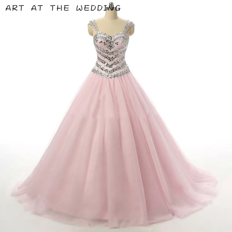 Розовый бальное платье длинное Расшитое бисером в честь пятнадцатилетия платья торжественное платье на свадьбу с задней шнуровкой, платье с фатиновой юбкой; 6-26