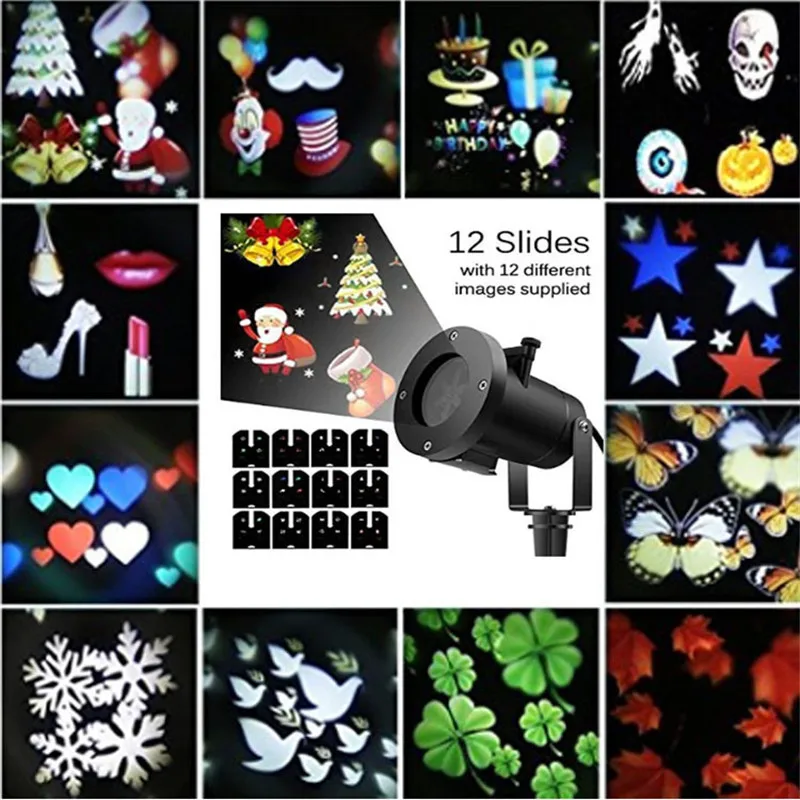 

Christmas Lights Waterproof LED Projector 12 Film Cards Laser Fairy Light Projection Family Christmas New Year's Decor For Home