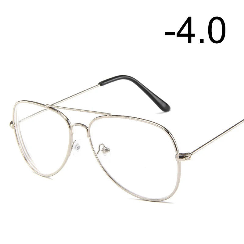[EL Malus] очки для близорукости для женщин и мужчин металлическая оправа пилот для студентов короткий прицел розовое золото черный Серебряный-1-1,5-2-2,5-3-3,5-4 - Цвет оправы: Silver 400