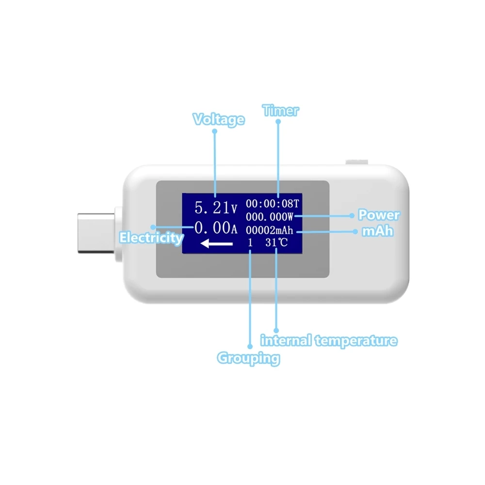 USB тестер постоянного тока цифровой вольтметр напряжение измеритель тока Амперметр детектор USB C зарядное устройство индикатор amperimetro voltimetro - Цвет: White
