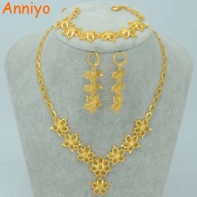 Anniyo Flower Jewelry Sets Necklace/Earrings/Bracelet Gold Color Blossom set Africa Ethiopian Wedding Arab #001710
