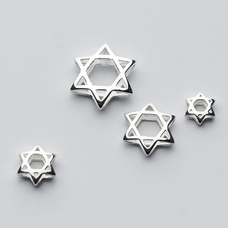 

100% 925 Sterling Silver Craft Hollow Spacer Beads 7.5 9.5 12.5 13.5 15.5mm Fashion Star of David Charm Beads Diy Jewelry Making