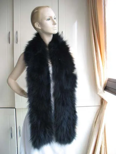 Женская зимняя шаль из натурального Лисьего меха, вязаный шарф, теплый пушистый плащ, черный многоцветный 172 см* 17 см