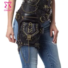 Black PU Faux Leather Rivet Chain Steampunk Corset Waist Belt Bag Vintage Gothic Shoulder Crossbody Messenger Bags For Women Men