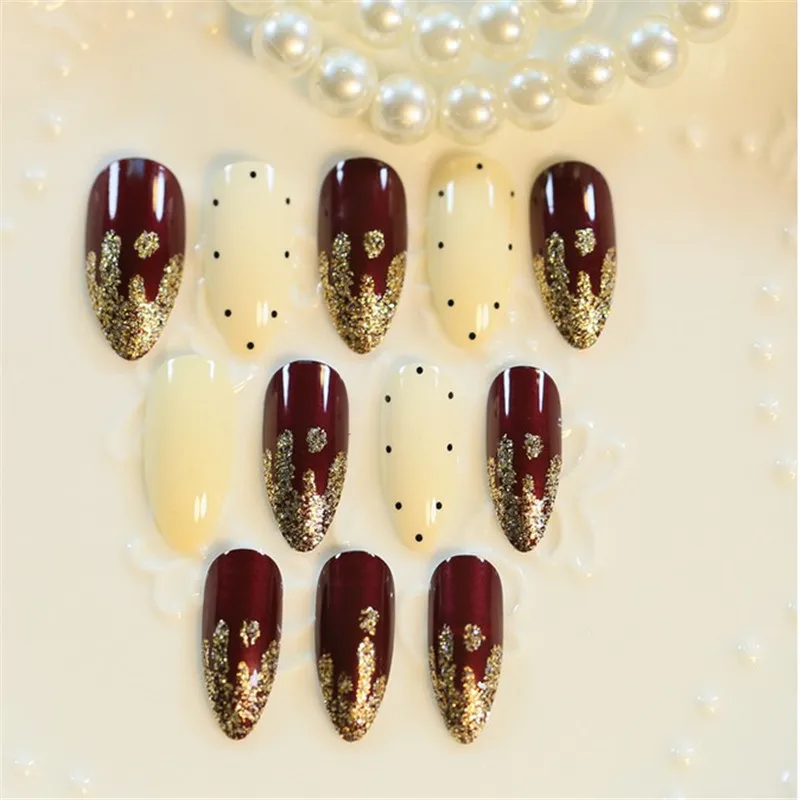 White & Red Wine Natural & Clear Nails French Stiletto ...