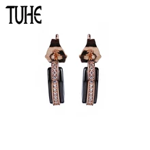 Новая мода 585 розовое золото один ряд горный хрусталь серьги-гвоздики из керамики черный керамика для женщин Девушка Прекрасный сияющий кристалл ювелирные изделия