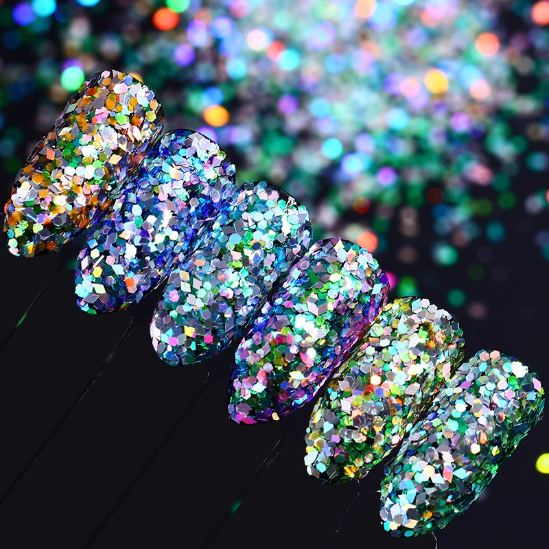 

1.5g Laser Mixed Nail Glitter Powder Sequins Shinning Colorful Nail Flakes 3d DIY Charm Dust For Nail Art Decorations