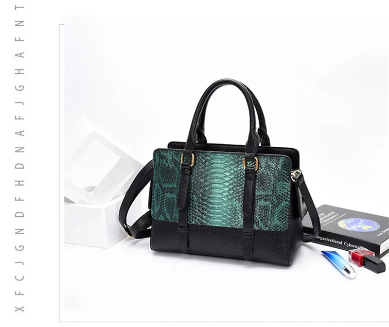 Fashion Serpentine Pattern Women Handbag Big Snake Skin PU Leather Crossbody Female Bag Brown Green Sac Femme Large Shoulder Bag