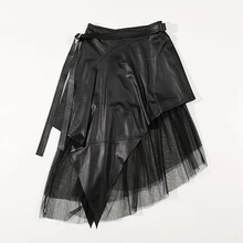 Юбки из натуральной кожи женские овчины асимметричный дизайн высокий уличный стиль однотонные ленты Твердые Юбки Новая мода