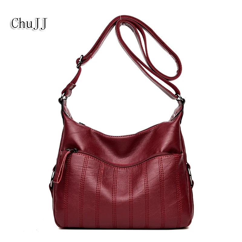 

Chu JJ High Quality Women's Genuine Leather Handbag Thread Shoulder CrossBody Bags Ladies Fashion Messenger Bag Hobos Women Bags