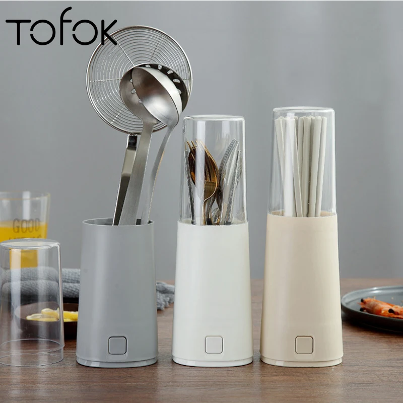 

Tofok Portable Tableware Storage Box With Cover Multi-Use Fork Spoons Chopsticks Container Dust-proof Kitchen Drain Organizer