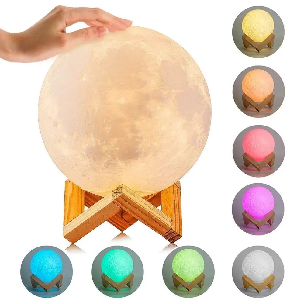  3D Night Light 16 Colors Change with Remote Moon Lamp Rechargeable Touch Control Lights Novelty Nig - 33041959196