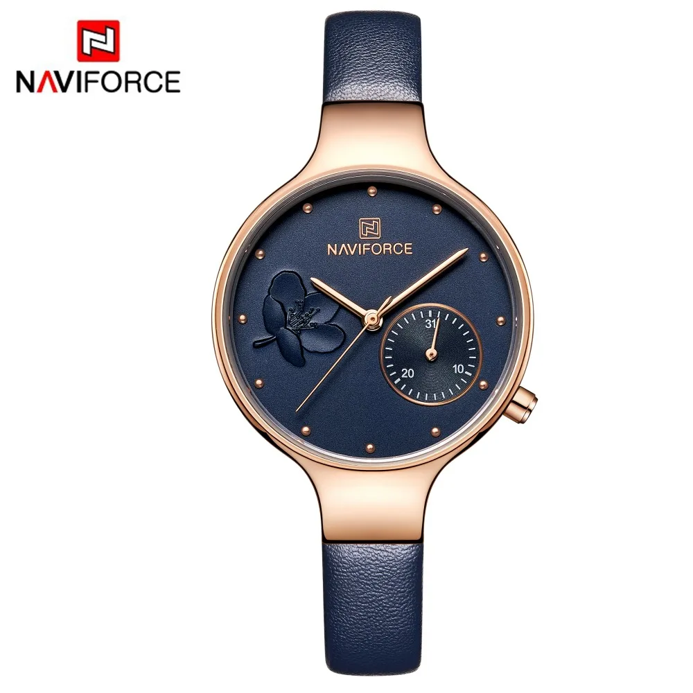 Naviforce Women Fashion Blue Quartz Watch Lady Leather Watchband High Quality Casual Waterproof Wri-2