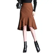 Шерсть юбки плюс Размеры 4XL Для женщин осень модные солнцезащитные очки в стиле ретро с Высокая Талия теплые женские шерстяные зимние элегантная облегающая юбка в виде хвоста русалки P5