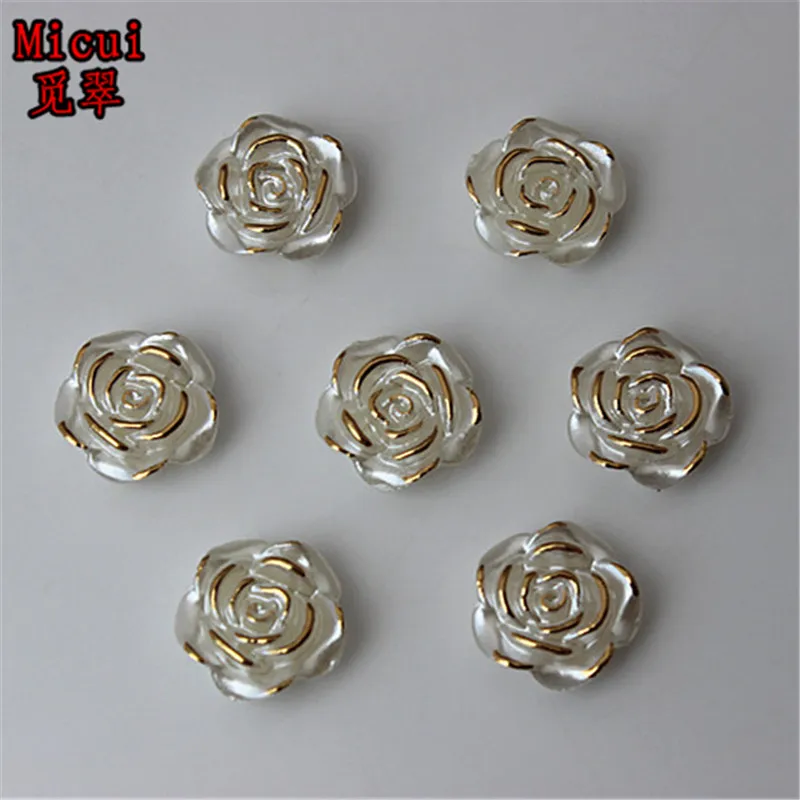 

Micui 100PCS 14.5mm ABS Plastic rose Flower flatback beads imitation pearl half beads for Clothing crafts Accessories ZZ200C