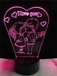 День Святого Валентина любовь пара Поцелуй для девочек и мальчиков 3D светильник светодиодный USB RGB Ночная Атмосфера свет многоцветный