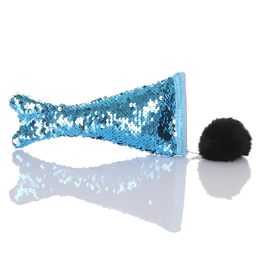 

Reversible Sequins Glitter Mermaid Pencil Case with Plush Ball Lovely Girls Pencil Bag Women Makeup Brush Pouch Cosmetic Bag