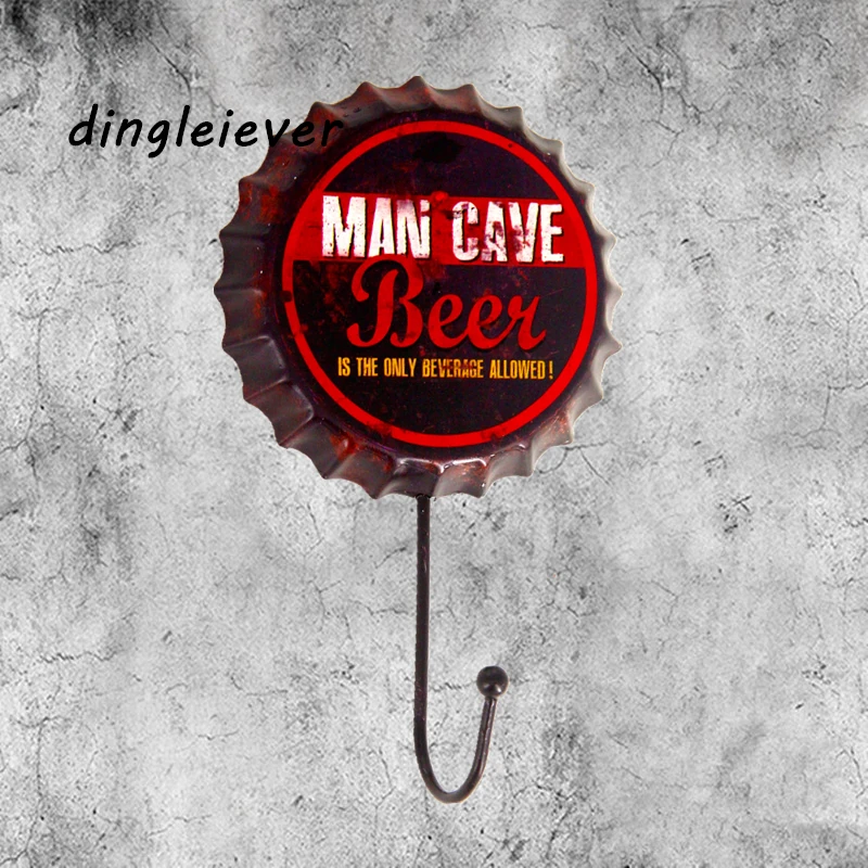 

MAN CAVE"Beer Cap Shape Vintage Metal Hook Wall Hanger Multi-use Wall Hook Coat & Hat Hanger Wall Decoration BH28