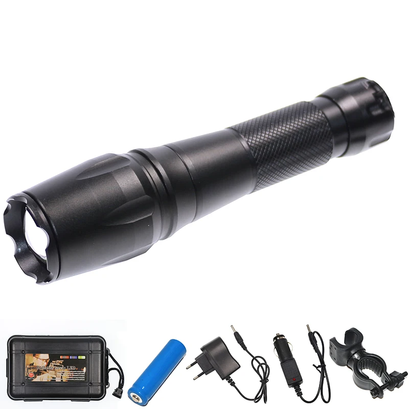

Rechargeable LED Flashlight XML T6 Bulb 5 Mode Waterproof Torch Zoomable Zaklamp Turkey Hot Sale Lamp+Battery+Charger+Car Charge