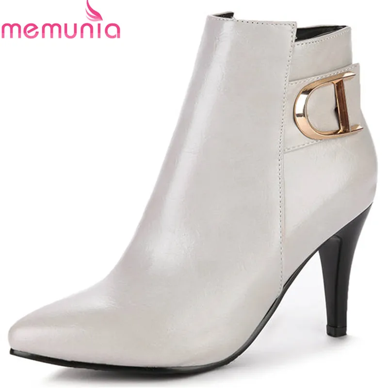 

MEMUNIA 2018 big size 33-43 pointed toe autumn winter boots simple zipper solid color ankle boots for women high heels shoes