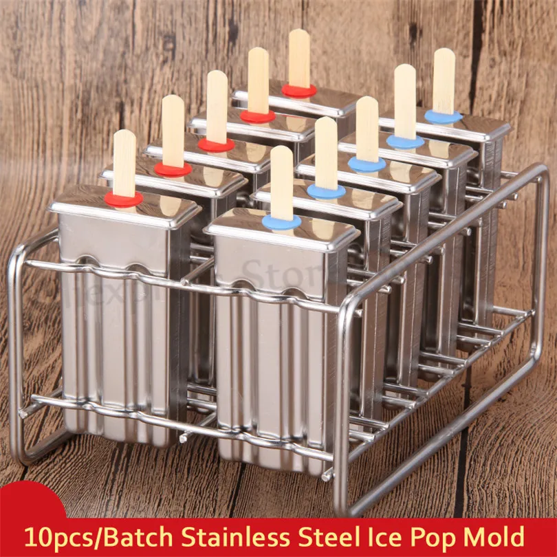 10pcs/Batch DIY Stainless Steel Ice Cream Popsicle Mold Summer Ice Pops Maker Moulds Stick Holders More Options 2
