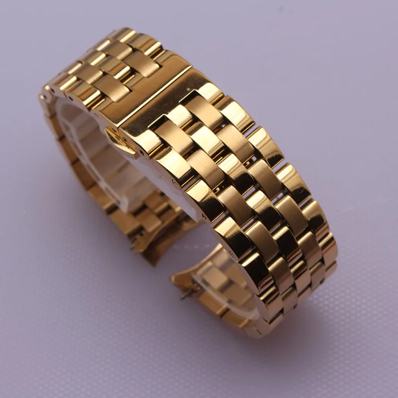Curved end watchband straight end fashion replacement fit many watches watch strap bracelet16mm 18mm 20mm 22mm 24mm Silver gold