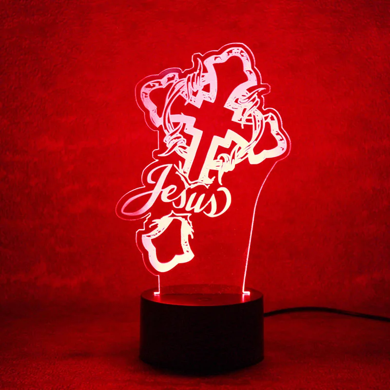 

God Cross Jesus Lamp 3D USB Led Visual Night Light Creative Light Fixture Gift Bedside Sleeping Night Light Fashion Table Lamp