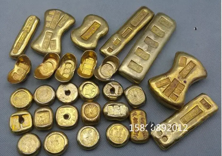 Antique Collection Chinese Folk Sculpture Gold Ingot Pure Copper Gold Ingot Pure Copper