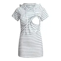 Женская одежда для беременных с коротким рукавом в полоску с капюшоном Блузка для кормления одежда пуловер Топы для беременных футболка