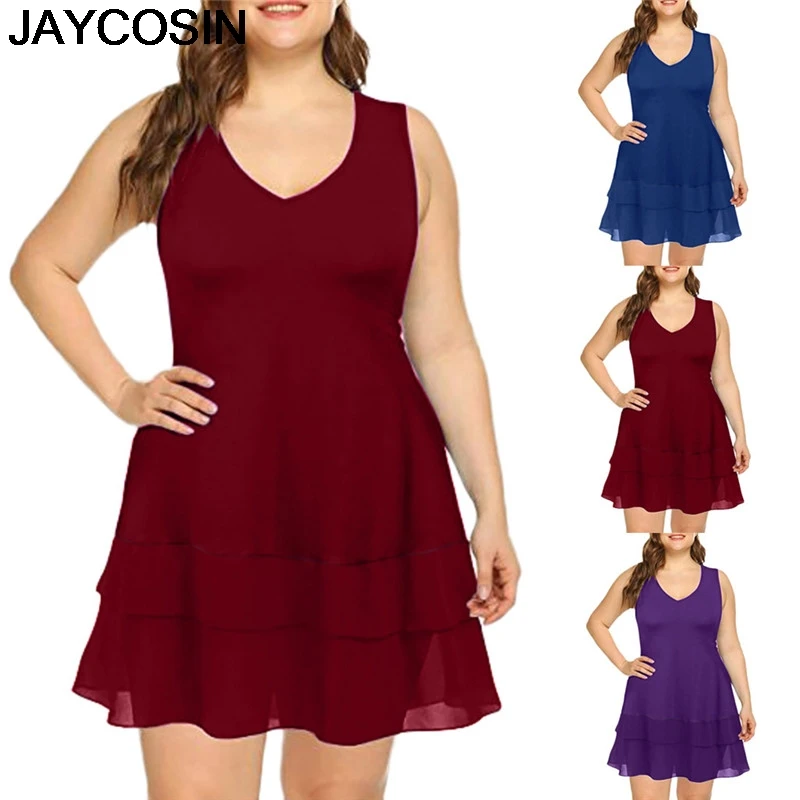 

JAYCOSIN 2019 New Summer Women Dress Plus Size Casual V Neck Solid Hem Loose Shirt Dress Party Beach Mini Dresses Vestido jy2
