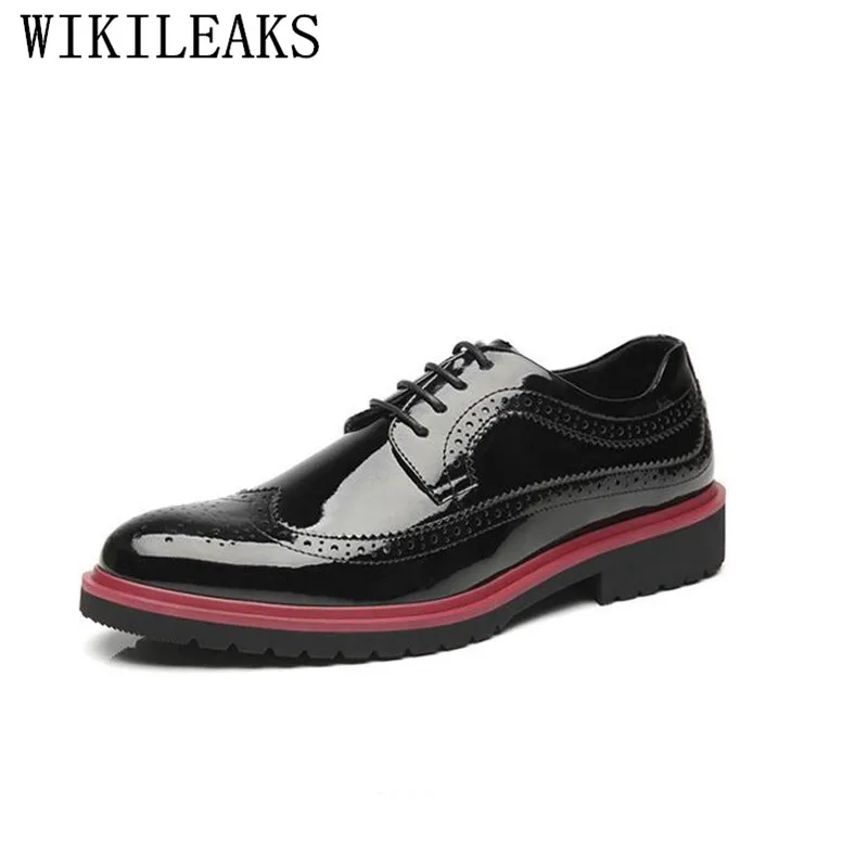 

Luxury Brand Men Dress Shoes Bullock Oxfords Shoes For Men Patent Leather Formal Party Wedding Shoes Business Office Men's Flats