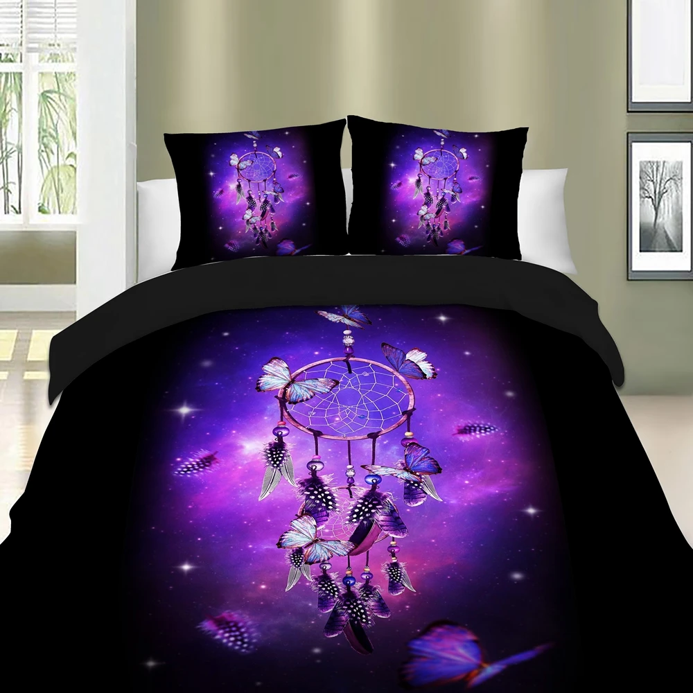 Бабочка Ловцы снов постельные принадлежности фиолетовый пододеяльник с наволочками Твин Полный queen King размер постельное белье 3 шт. домашний текстиль
