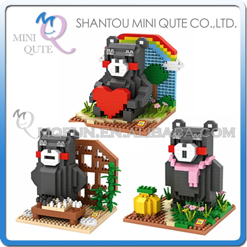 

3pcs/lot Mini Qute LOZ kawaii japanese Kumamon bear cartoon damond block plastic cube building blocks bricks educational toy