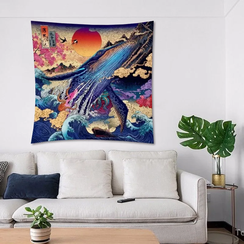 Anime Tapestry Kanagawa Wall Hanging Home Decoration 100 Polyester For