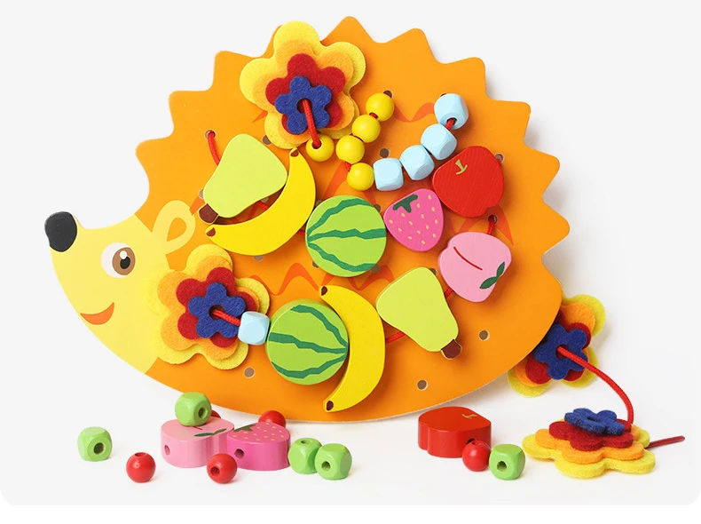 Деревянные Монтессори Ежик резьбы шнуровка фруктовые бусины игрушки для детей Brinquedos Oyuncak Juguetes Brinquedo Oyuncaklar