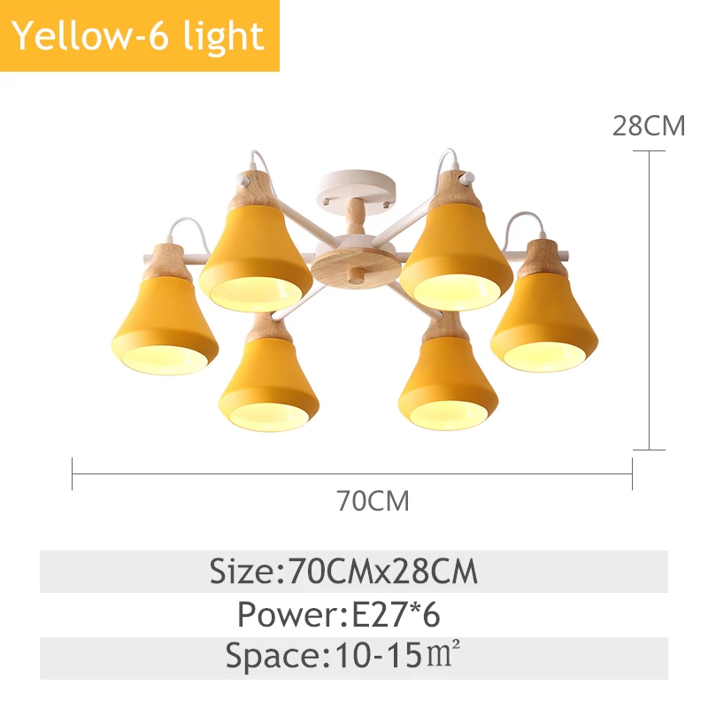 TRAZOS Lustre деревянная люстра для Железный Абажур для гостиной светодиодный Люстра Освещение Люстры Para Sala De Jantar домашняя лампа - Цвет абажура: Yellow 6 light