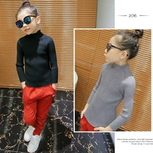 Female child sweater 2016 clothing autumn and winter casual all-match solid color turtleneck sweater knitted basic shirt