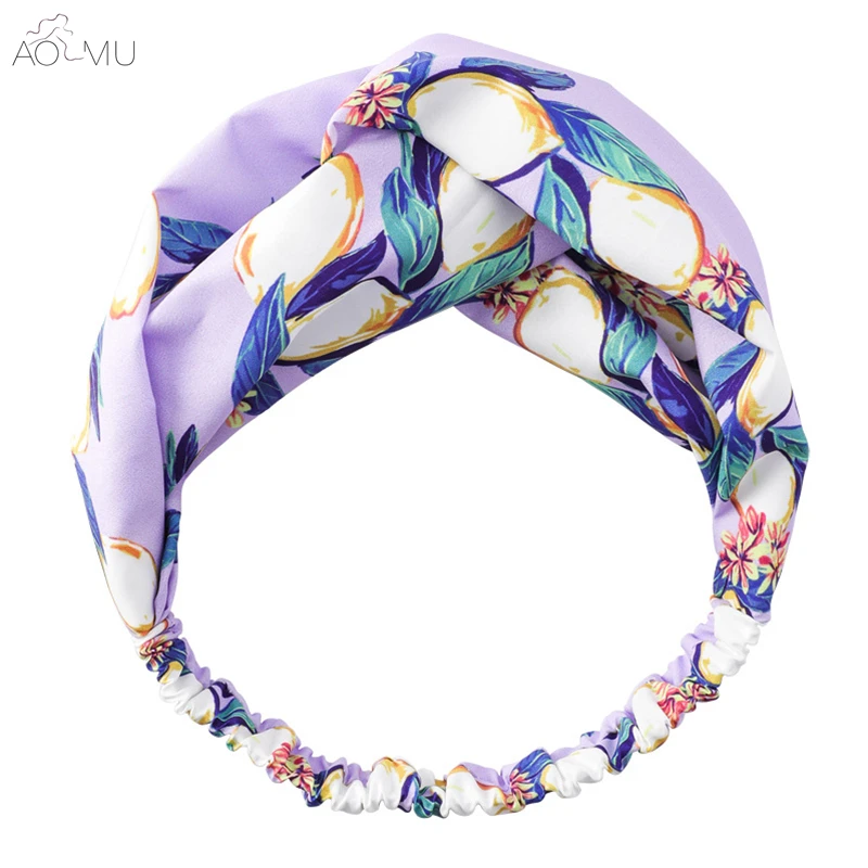 

AOMU Korean Sweet Print Tie Bow Elegant Elastic Headbands For women Girl Headwears Rabbit Ears Head band Hair Accessories