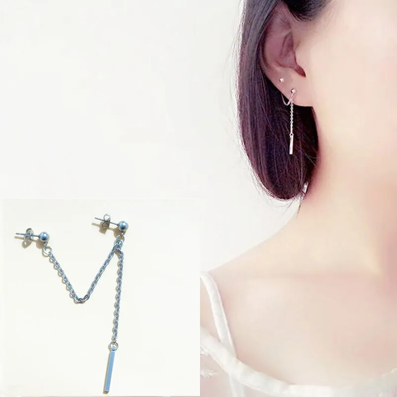 

1 pcs Fashion women men Double ear hole Korean Jewelry Chain Earring Stud Unisex Jewelry Bijoux bigbang kpop GD Earrings
