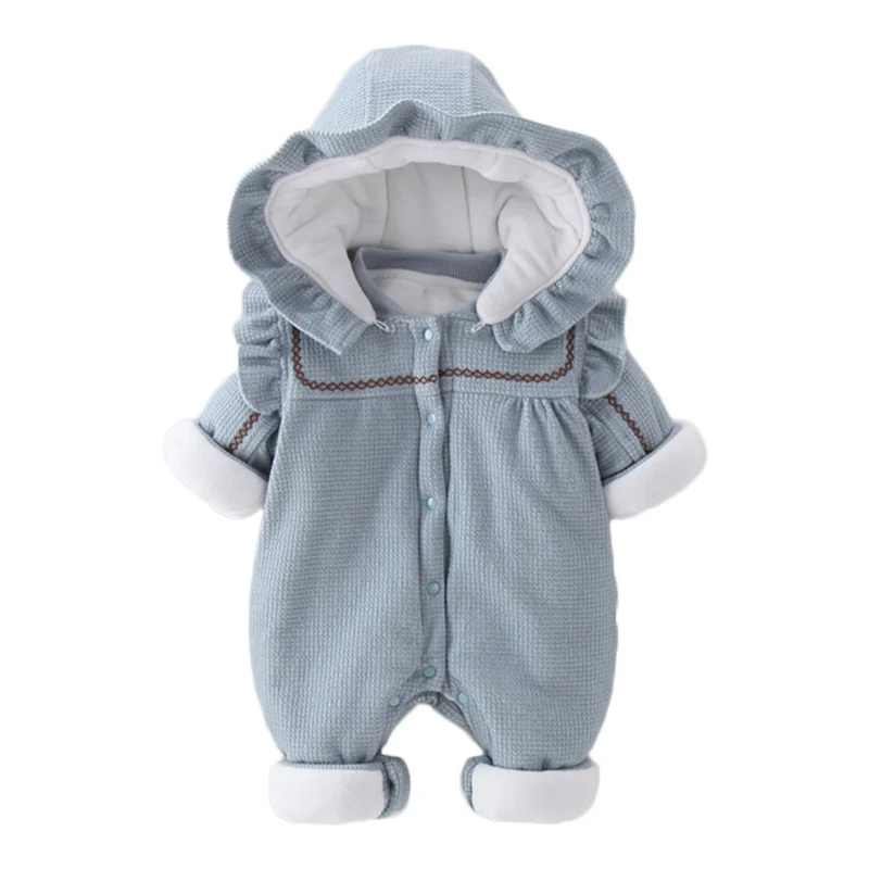

Warm Baby Knitted Romper Fleece Overalls Newborn One Piece Outfits Long Sleeve Girl Winter Thick Clothes Hooded Toddler Jumpsuit