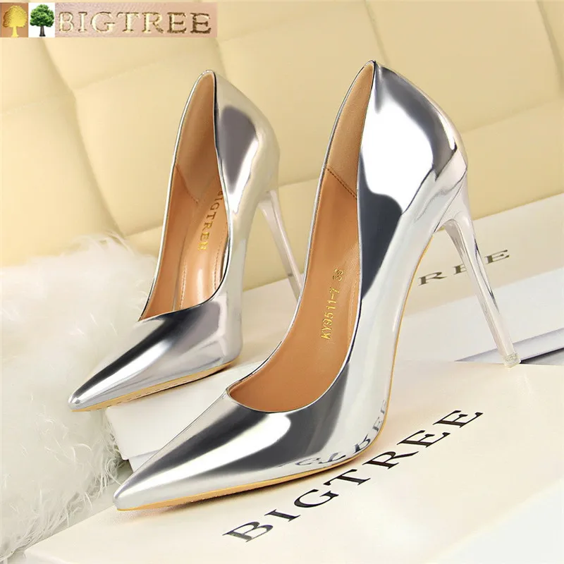 BIGTREE Shoes New Patent Leather Wonen Pumps Fashion Office Shoes Women Sexy High Heels Shoes Women's Wedding Shoes Party