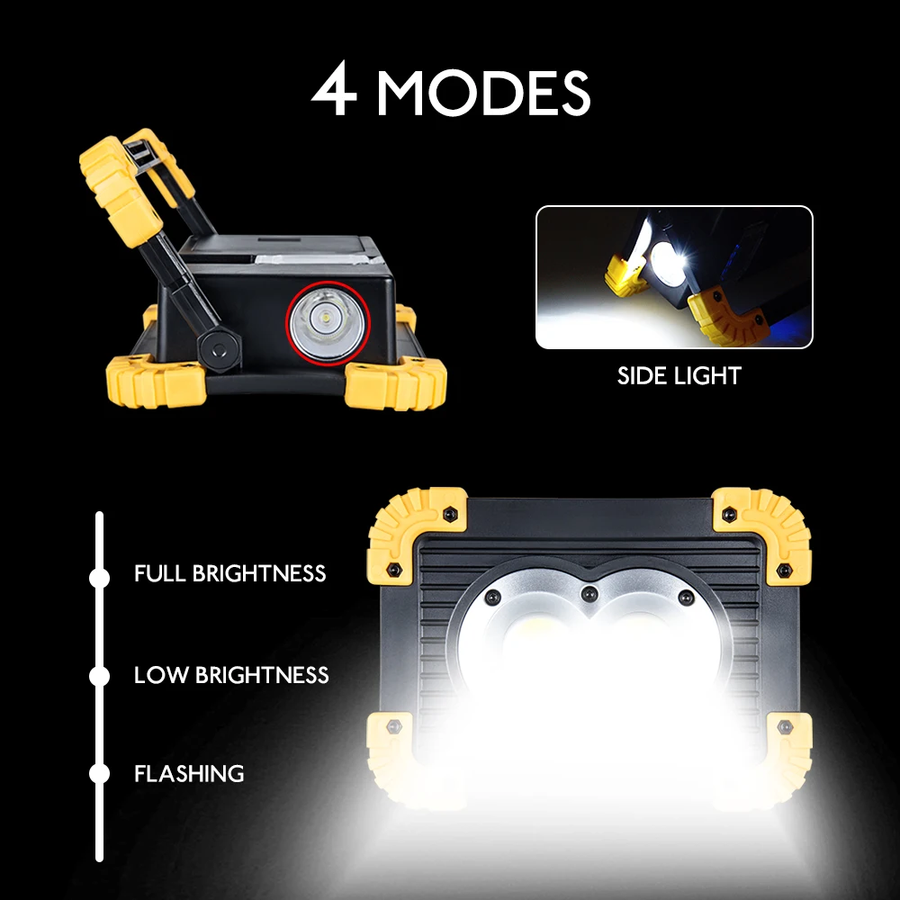 COB Отражатель прожектор 800 люминесцентный перезаряжаемый ручной светильник 20 Вт 4 режима портативная Рабочая лампа IP44 18650 AA питание от аккумулятора
