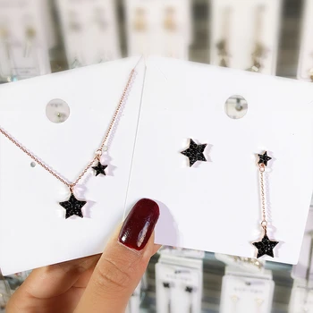 

New Earrings Necklace Set Fashion Popular Personality Asymmetrical Pentacle Crystal Earrings For Women Necklace Women Wholesale