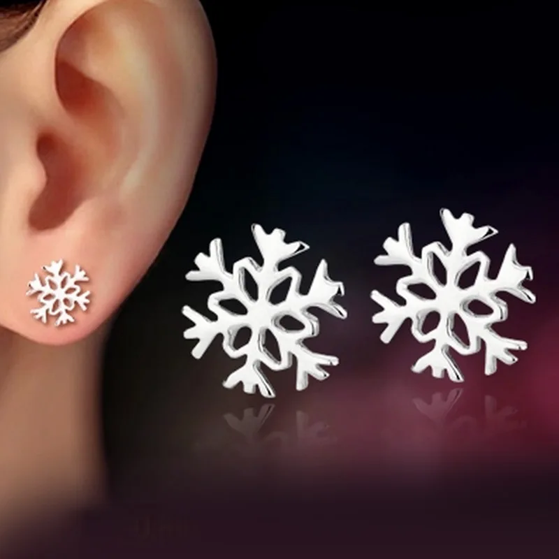 

LNRRABC Silver Stud Earrings For Women Snowflake Piercing Ear Studs Fashion Jewelry Accessories Gift Drop Shipping