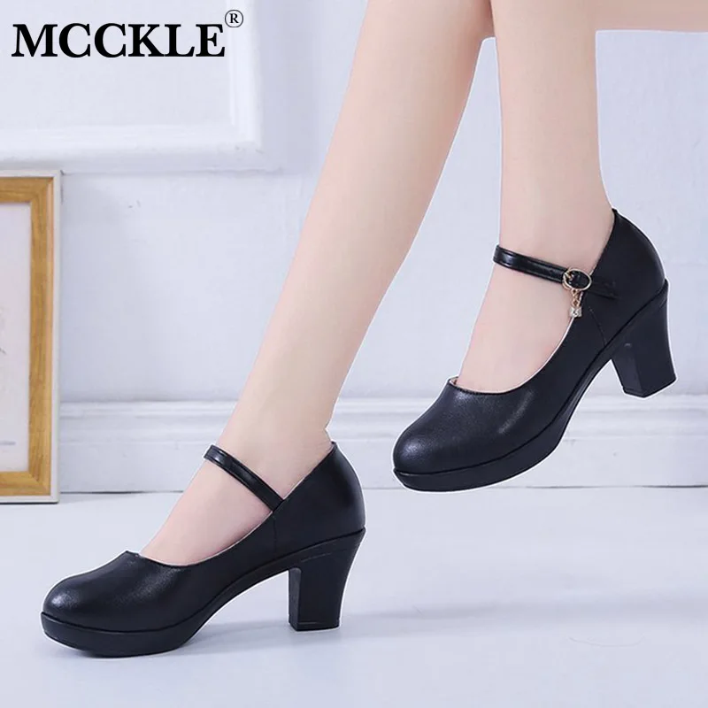 MCCKLE/Туфли Мэри Джейн; женские туфли-лодочки; туфли с ремешком на щиколотке; туфли на высоком каблуке; модная удобная женская повседневная обувь с закрытым носком