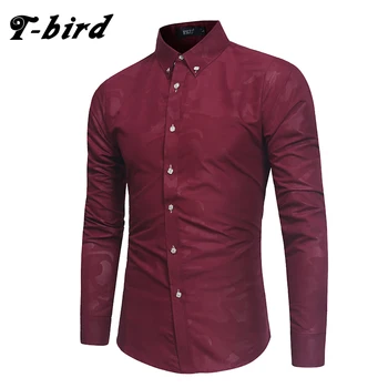 

T-Bird 2018 Shirt Men Long Sleeves Shirts Camouflage Men'S Dress Shirt Camisa Masculina Male Fashion Slim Fit Shirt Cotton XXL