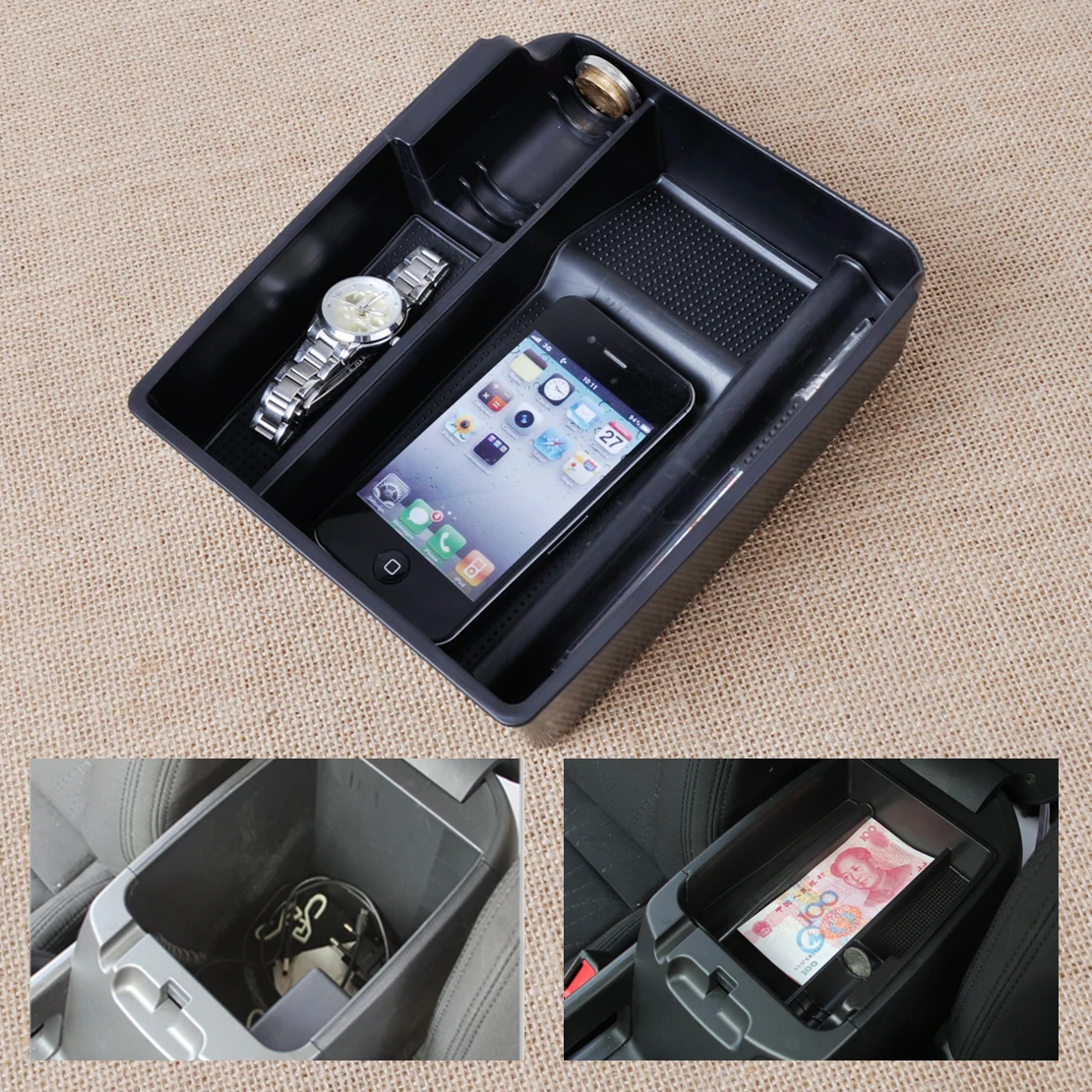 

CITALL Inner Control Armrest Storage Secondary Glove Box Organized Container w/ Rubber Mat for Kia Sportage 2011 2012 2013 2014