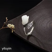 KJJEAXCMY boutique jewelry S925 pure silver lotus natural Hetian jade white jade magnolia flower opening personality female ring kjjeaxcmy boutique jewelry s925 pure silver peony natural red agate retro personality opening lady ring finger ring